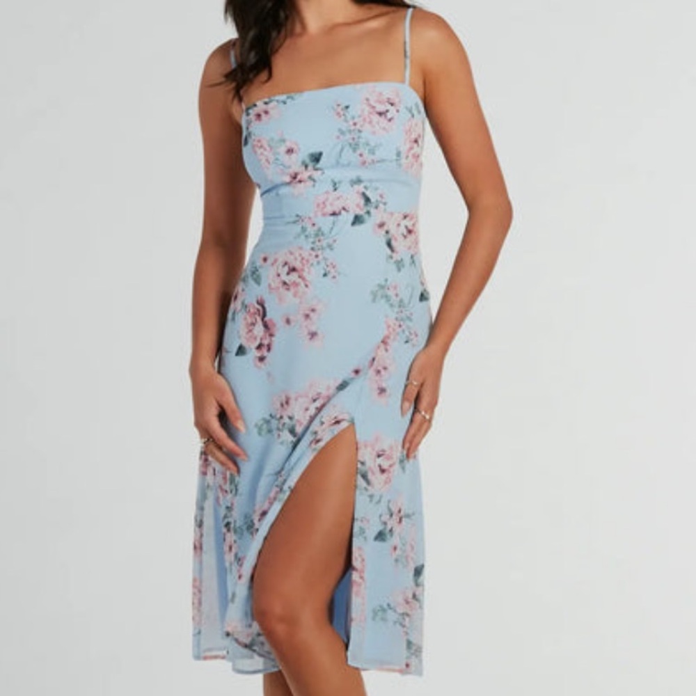 Windsor Blue Pink Slit Midi Sundress